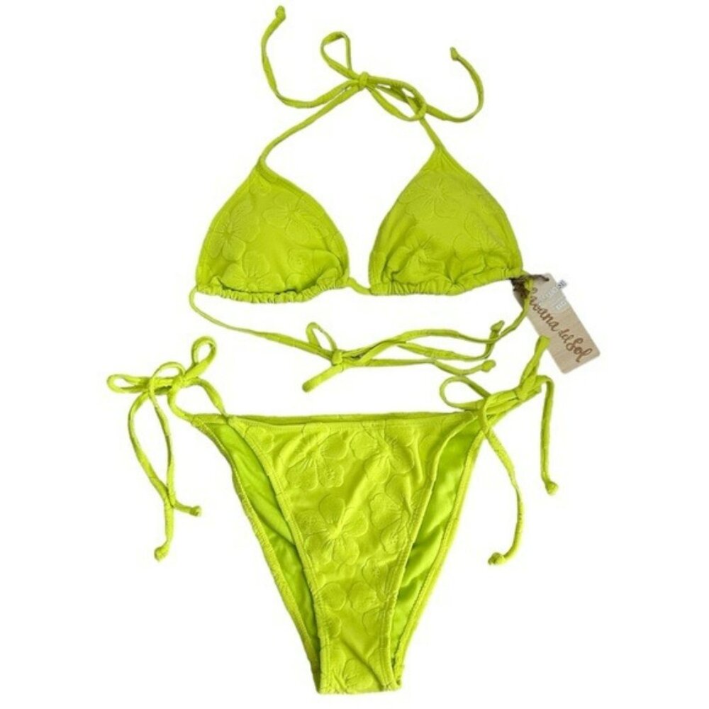 Cabana del Sol Swim String Bikini 2 Piece Set Size XL NWT Hibiscus Textured
